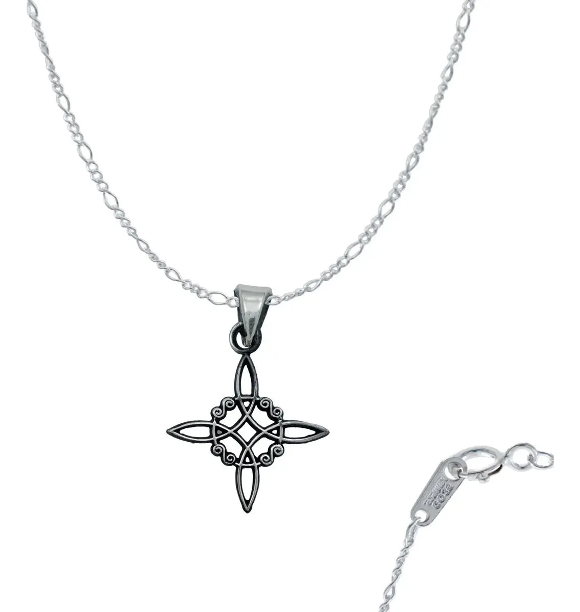 Dije Nudo de Bruja Celta en Plata .925 con cadena pavonada. Collar de protección energética, talismán místico unisex, joyería