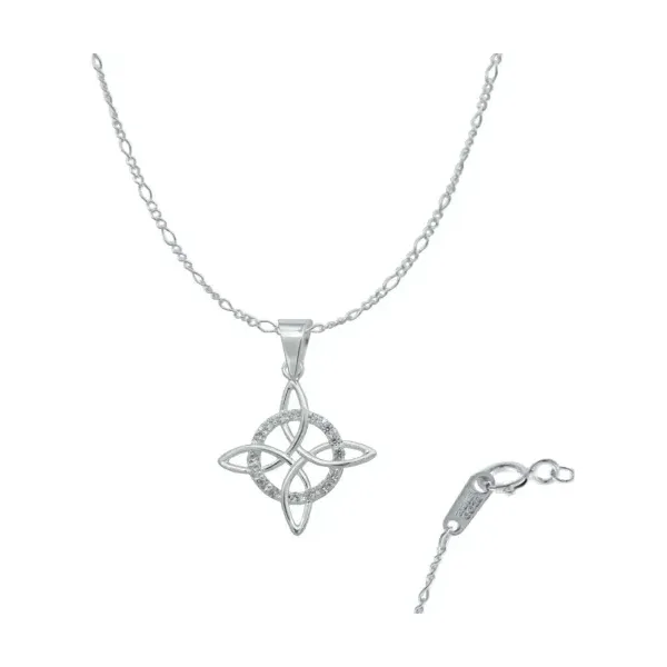 Dije Nudo de Bruja Celta Plata 925 con Zirconia y Cadena Unisex - Imagen 1