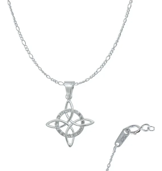 Dije Nudo de Bruja Celta Plata 925 con Zirconia y Cadena Unisex - Imagen 1