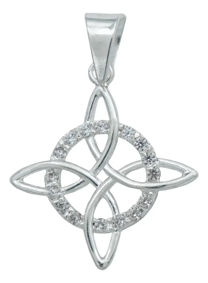 Dije Nudo de Bruja Celta Plata 925 con Zirconia y Cadena Unisex - Imagen 1