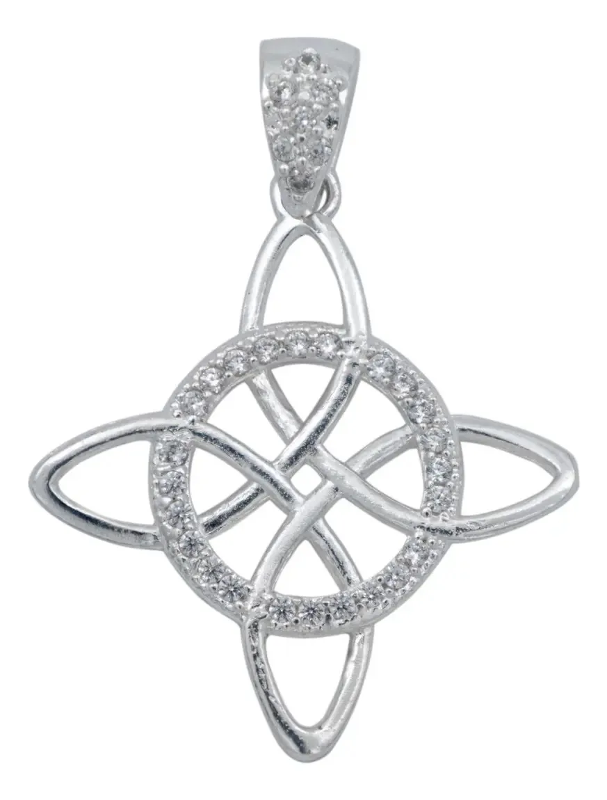 Dije Nudo de Bruja Celta de Plata .925 con brillante Zirconia central. Amuleto de protección energética, joyería esotérica ar
