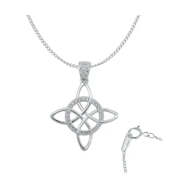Dije Nudo de Bruja Celta Plata 925 Zirconia con Cadena Barbada - Imagen 1