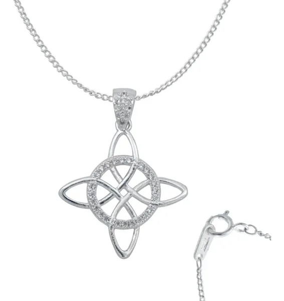 Dije Nudo de Bruja Celta Plata 925 Zirconia con Cadena Barbada - Imagen 1