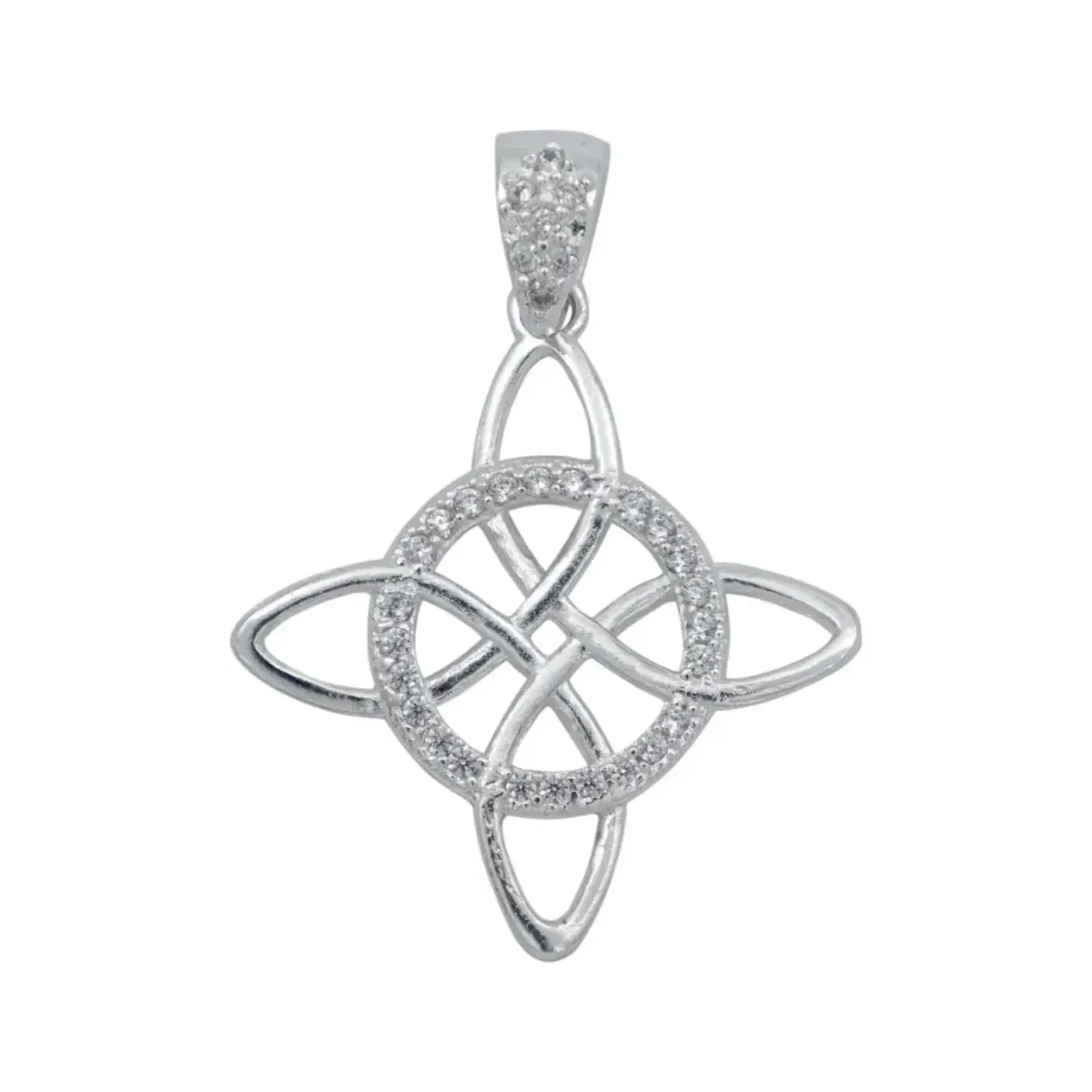 Dije Nudo de Bruja Celta Plata 925 Zirconia con Cadena Barbada - Imagen 2