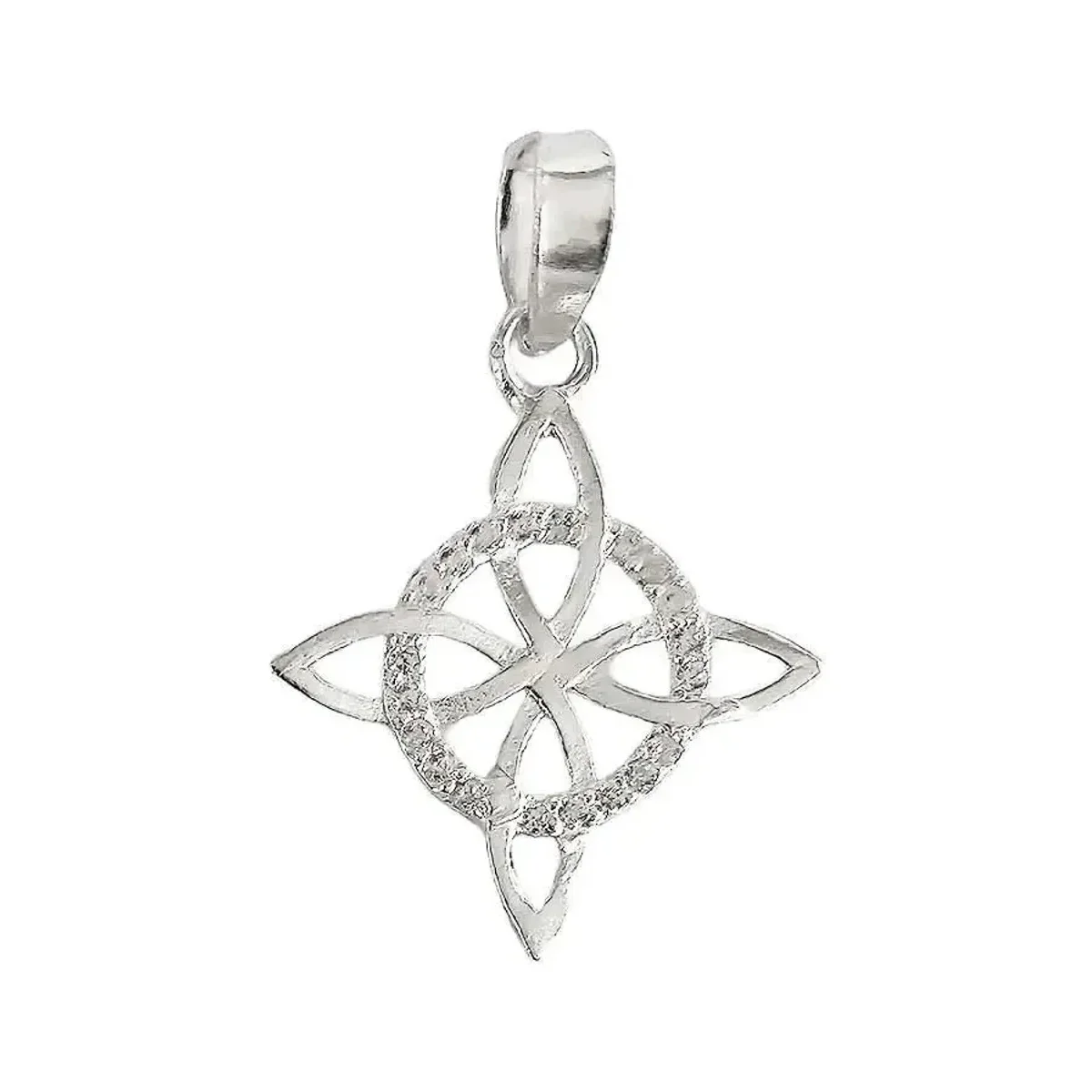Dije Nudo de Bruja Celta original de Plata .925 con zirconia brillante, amuleto de protección. Joyería artesanal mexicana.