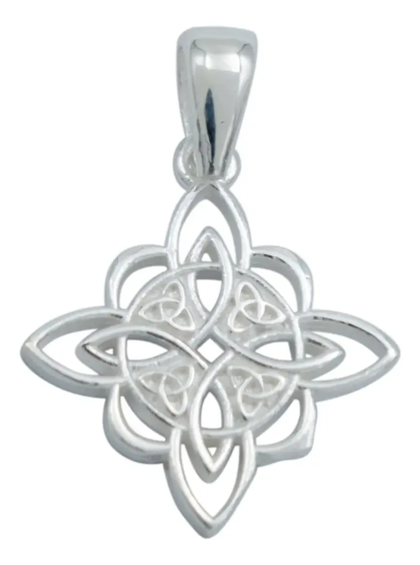 Dije Nudo Bruja Celta Plata Ley 925, diseño artesanal de Taxco. Amuleto de protección contra el mal de ojo, joyería con signi