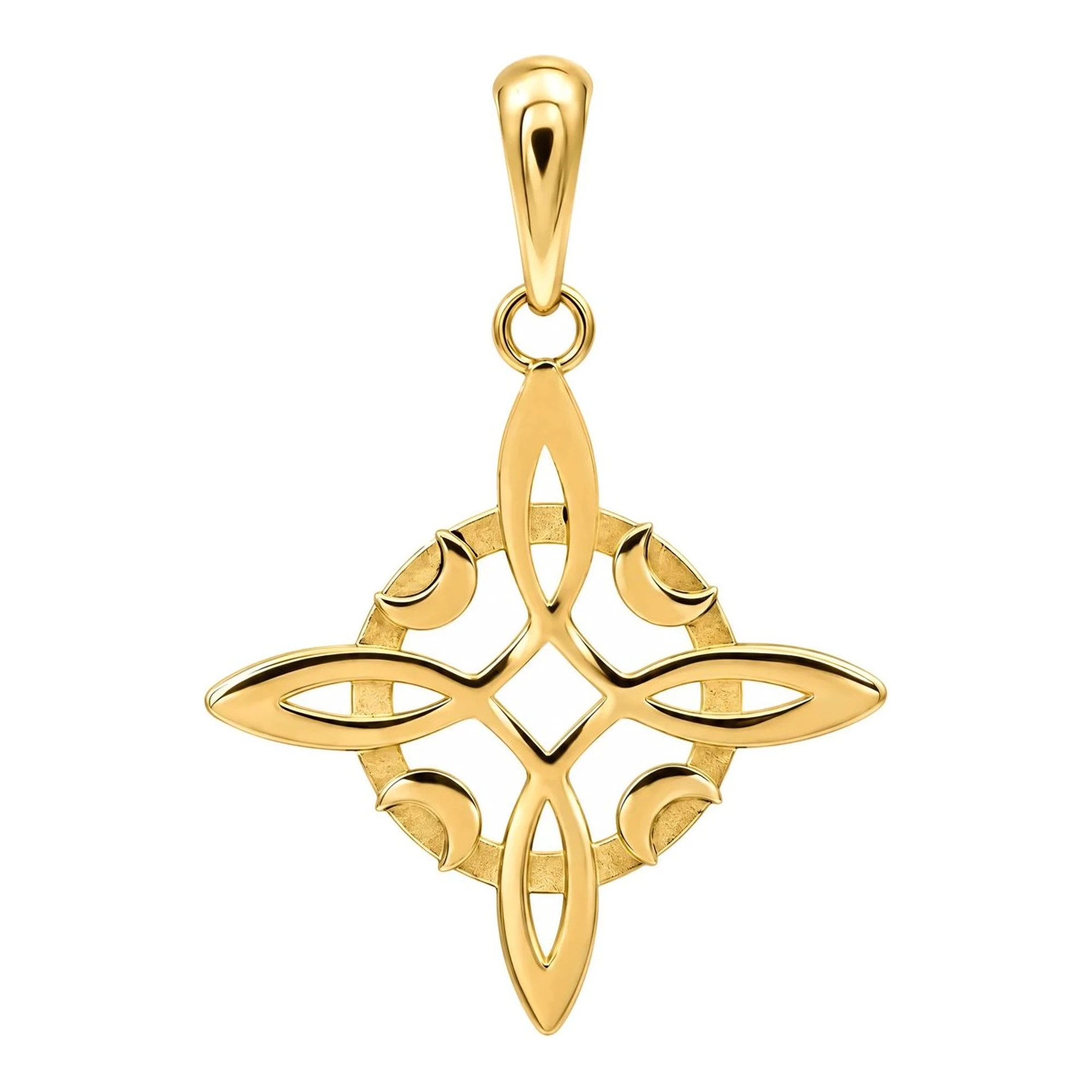 Dije Nudo de Bruja con fases lunares de oro 10k de 30 mm x 22 mm acabado pulido - Joyaris