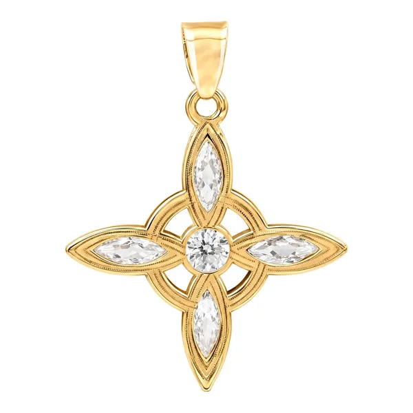Dije Nudo de Bruja de oro amarillo 10k con zirconia de 28x20 mm - Joyaris joyería fina mexicana