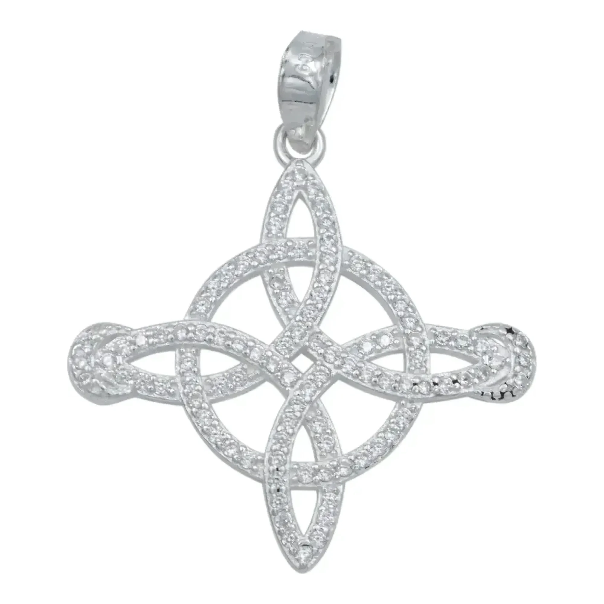 Dije nudo de bruja lunas plata ley .925 con zirconias blancas, dije protector de plata mujer con acabado liso brillante