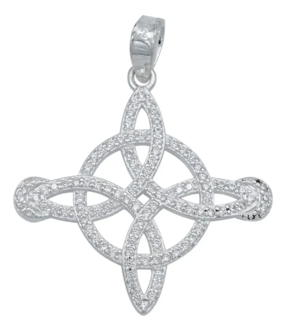 Dije Nudo Bruja Lunas Plata Ley .925 con Zirconias. Joyería mística, amuleto celta de protección, diseño de autor.