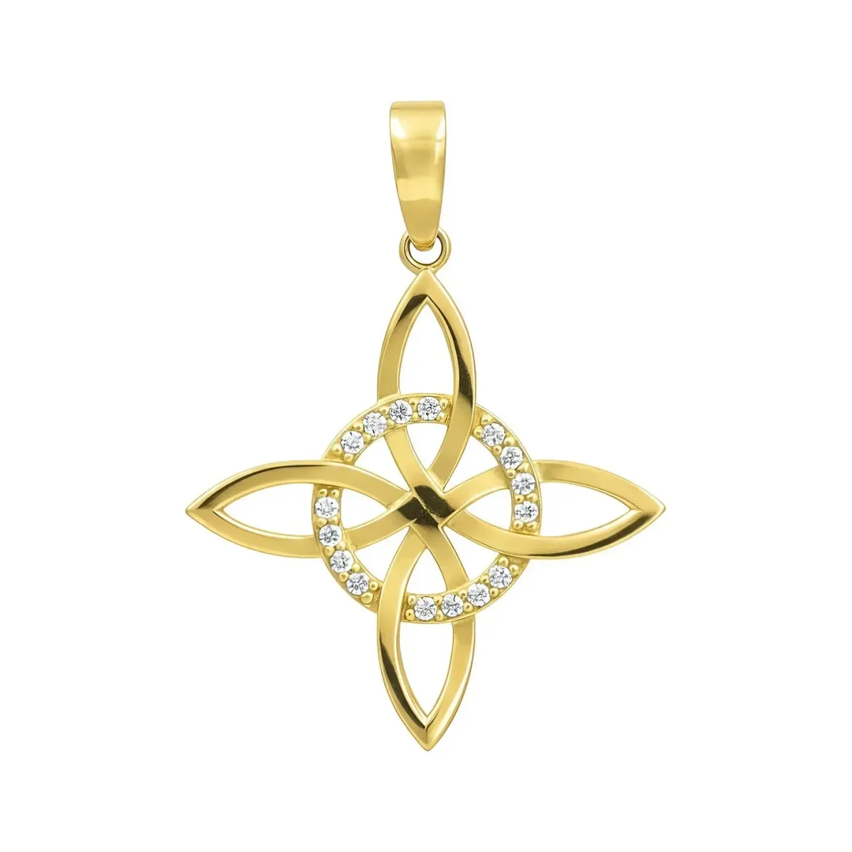Dije Nudo Bruja Oro 10k con Zirconia transparente, amuleto de protección para mujer. Joyería fina oro 10k auténtico, diseño m