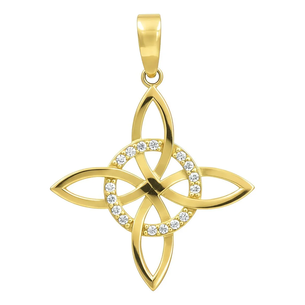 Dije Nudo Bruja Oro 10k con Zirconia transparente, amuleto de protección para mujer. Joyería fina oro 10k auténtico, diseño m