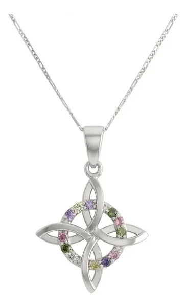 Dije Nudo de Bruja Plano Plata 925 con Zirconias Multicolor - Imagen 1