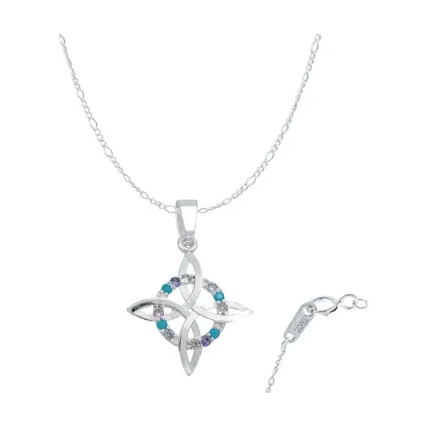 Dije Nudo de Bruja Plano Plata 925 con Zirconias Rosas - Imagen 1