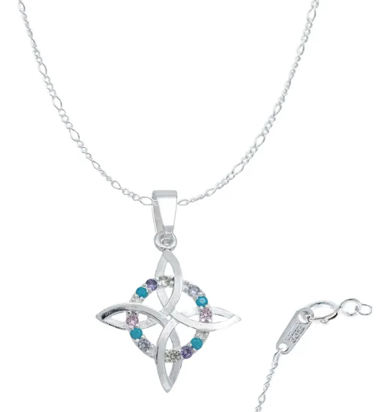 Dije Nudo de Bruja Plano Plata 925 con Zirconias Rosas - Imagen 1
