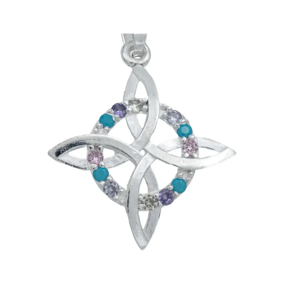 Dije Nudo de Bruja Plano Plata 925 con Zirconias Rosas - Imagen 3