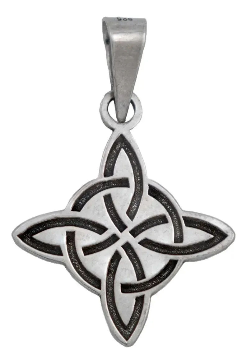Dije Nudo de Bruja Plata .925 Celta, pulido brillante. Amuleto protección original. Joyería mística artesanal plata mexicana.