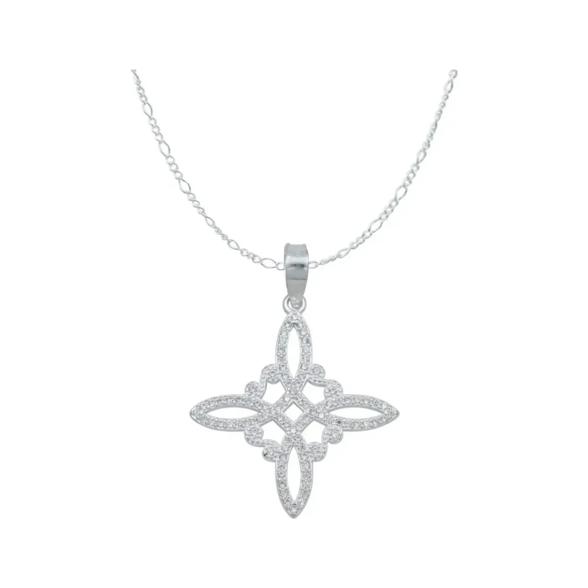 Collar Nudo de Bruja plata 925 con zirconia blanca brillante. Joyería de protección esotérica, talismán de plata de ley.