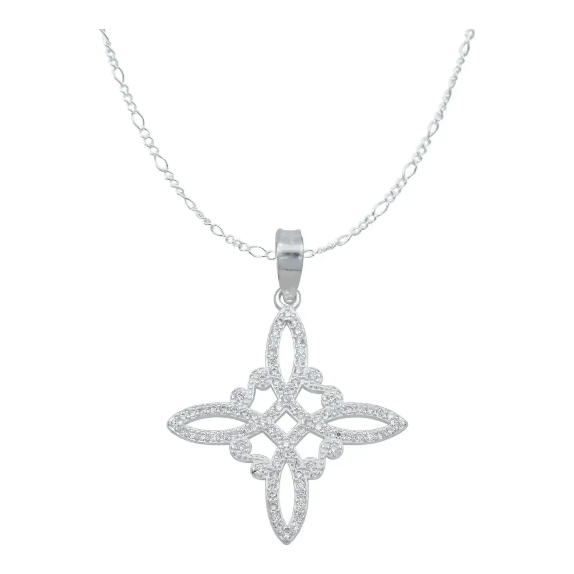Dije collar nudo de bruja original plata .925 nacional con zirconia blanca brillante y cadena Figaro de cincuenta cm Joyaris