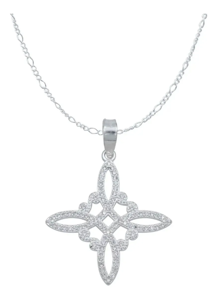 Dije Nudo de Bruja Plata .925 con Zirconia Blanca brillante. Collar amuleto nudo de bruja con circonias, joyería protectora.