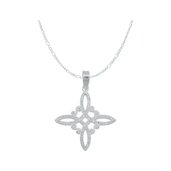 Dije Nudo de Bruja Plata .925 con Zirconia Blanca y Cadena - Imagen 1