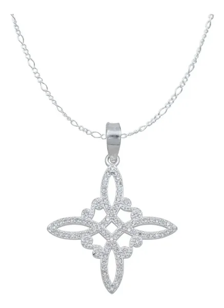 Dije Nudo de Bruja Plata .925 con Zirconia Blanca y Cadena - Imagen 1