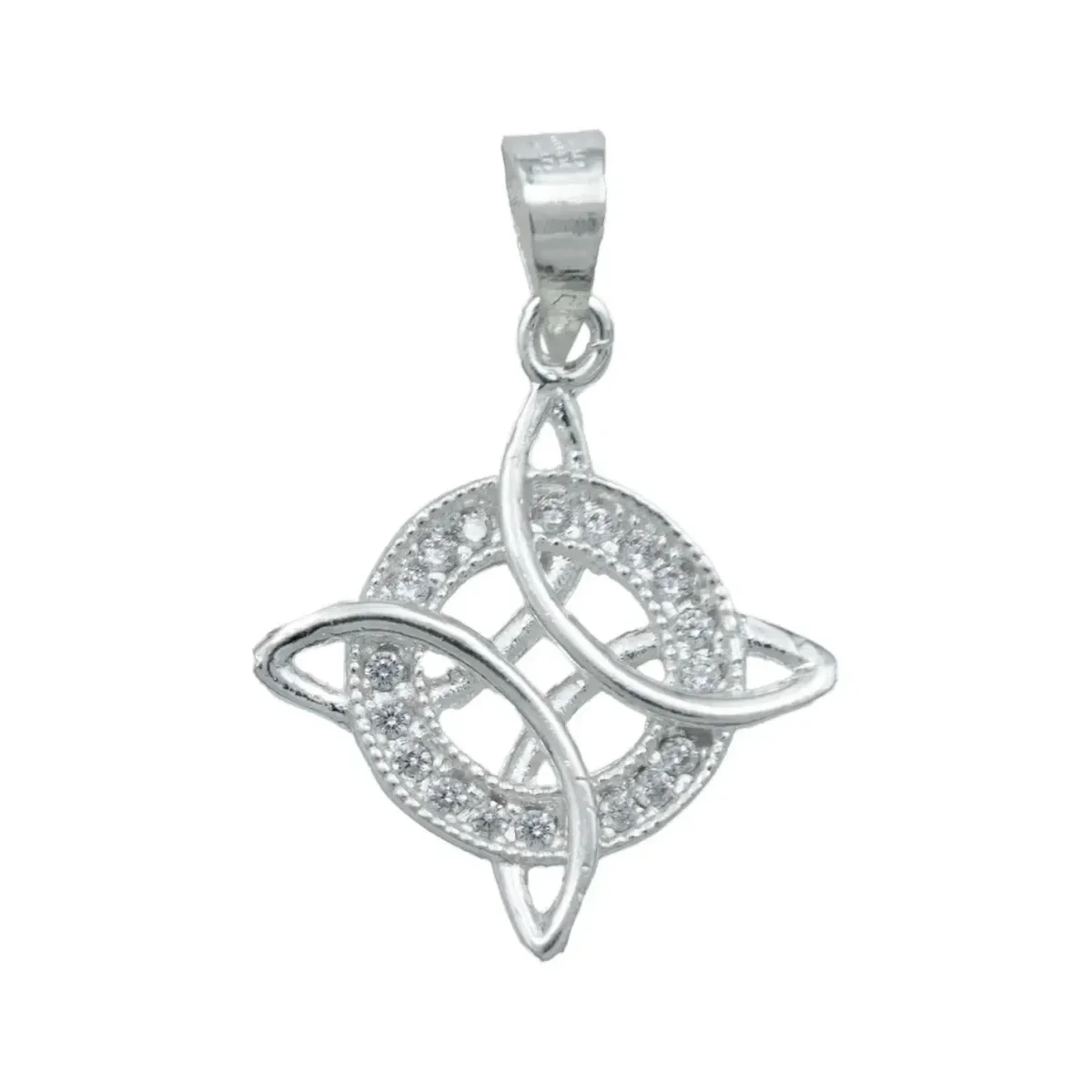 Dije Nudo de Bruja de Plata .925 con zirconias blancas, joyería de plata mexicana para mujer. Colgante simbólico de protecció