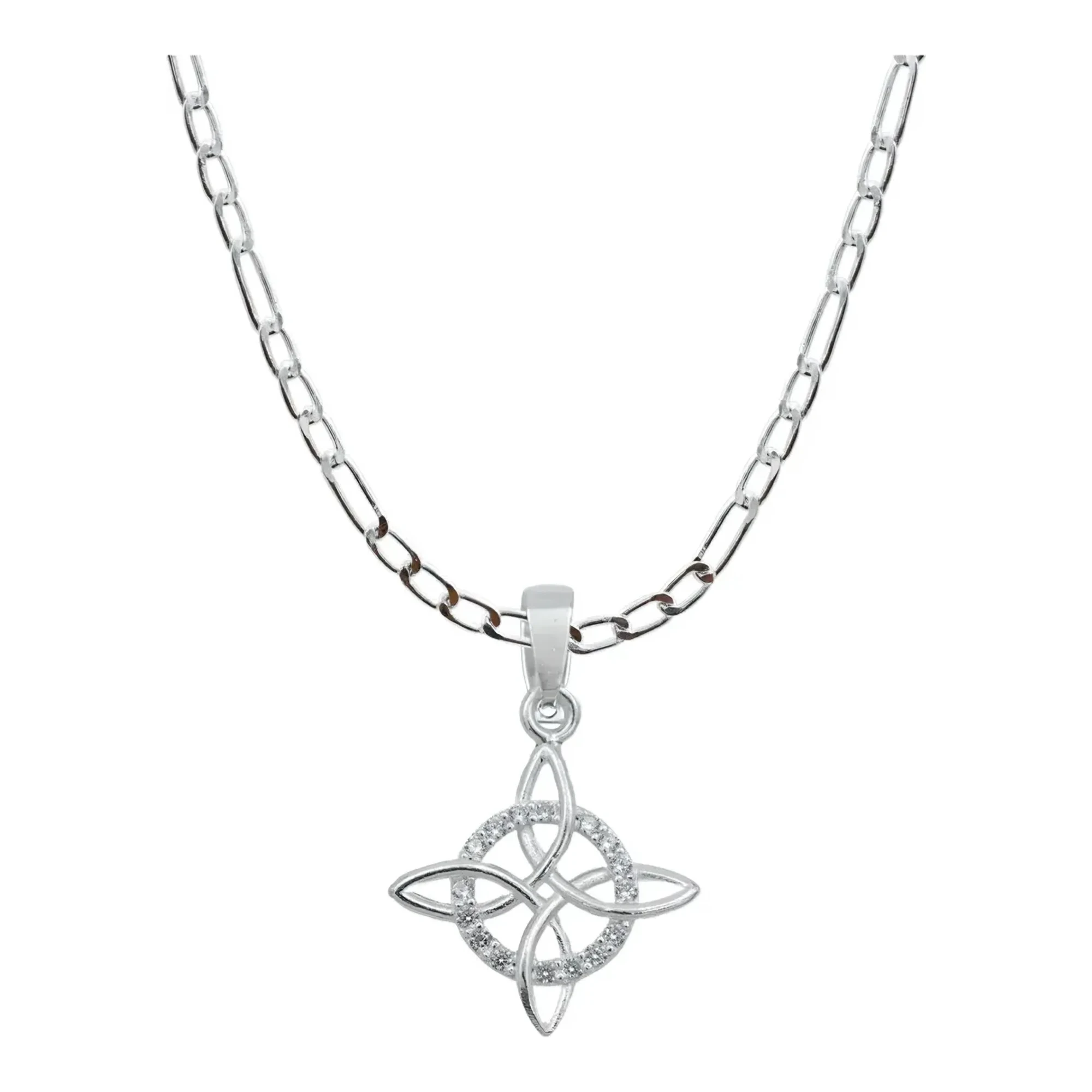 Collar Dije Nudo de Bruja Plata 925 con Zirconia y Cadena Figaro 3x1 - Joyaris joyería artesanal