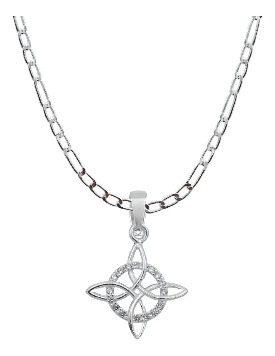 Collar Dije Nudo de Bruja Plata 925 con Zirconia y Cadena Figaro 3x1 - Joyaris joyería artesanal