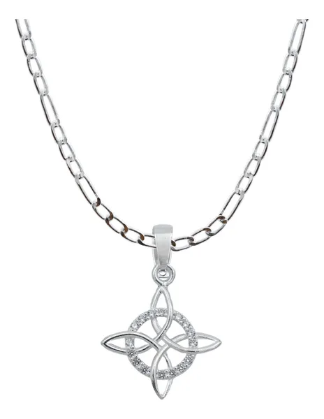 Dije Nudo de Bruja Plata 925 Zirconia con Cadena Figaro 3x1 - Imagen 1