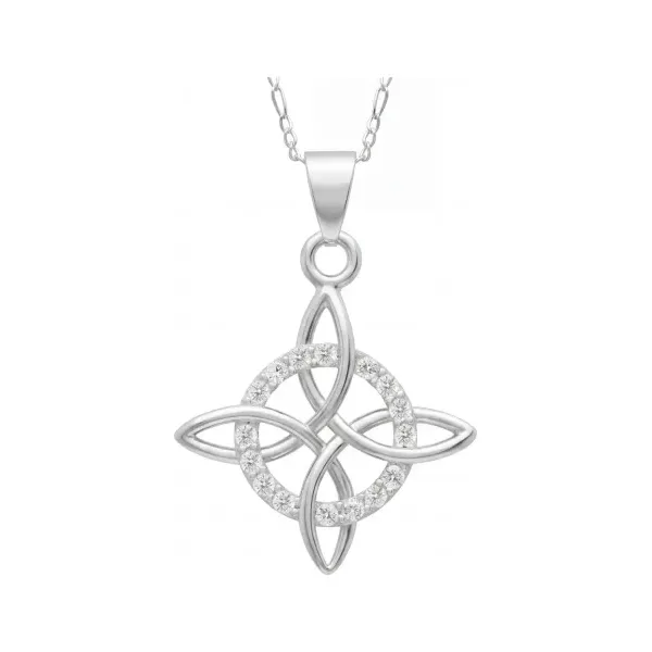 Dije Nudo de Bruja Plata 925 Zirconia con Cadena Figaro - Imagen 1