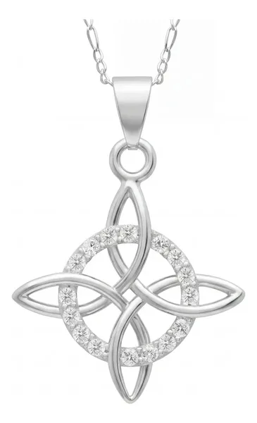 Dije Nudo de Bruja Plata 925 Zirconia con Cadena Figaro - Imagen 1
