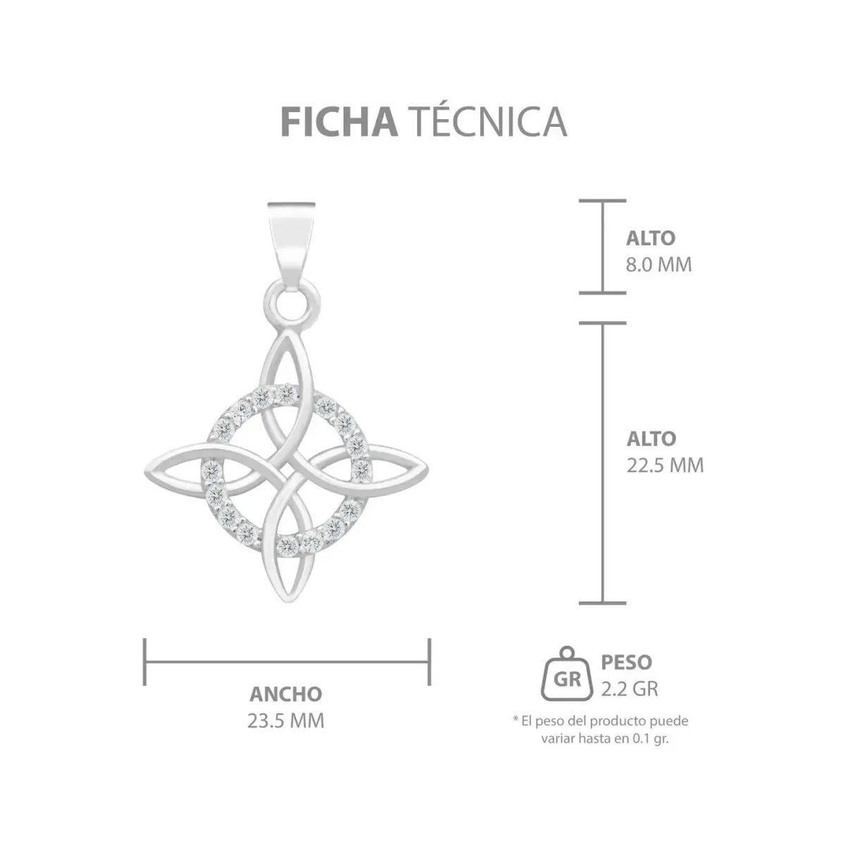 Dije Nudo de Bruja Plata 925 Zirconia con Cadena Figaro - Imagen 8