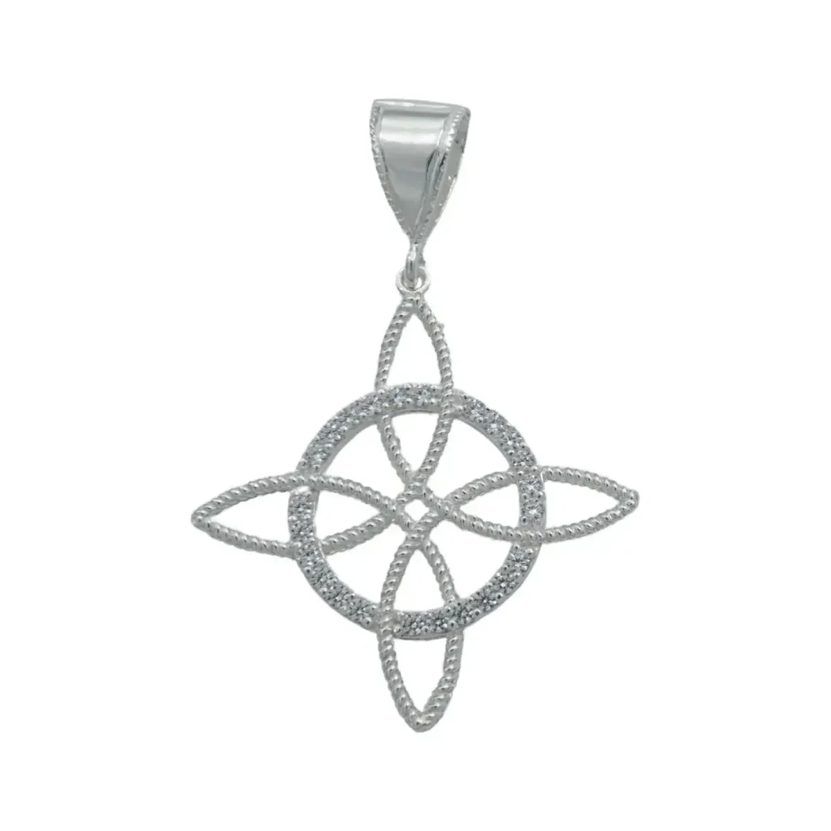 Dije Nudo de Bruja Plata .925 con Zirconia brillante. Amuleto de protección esotérico, joyería de protección para estudiantes
