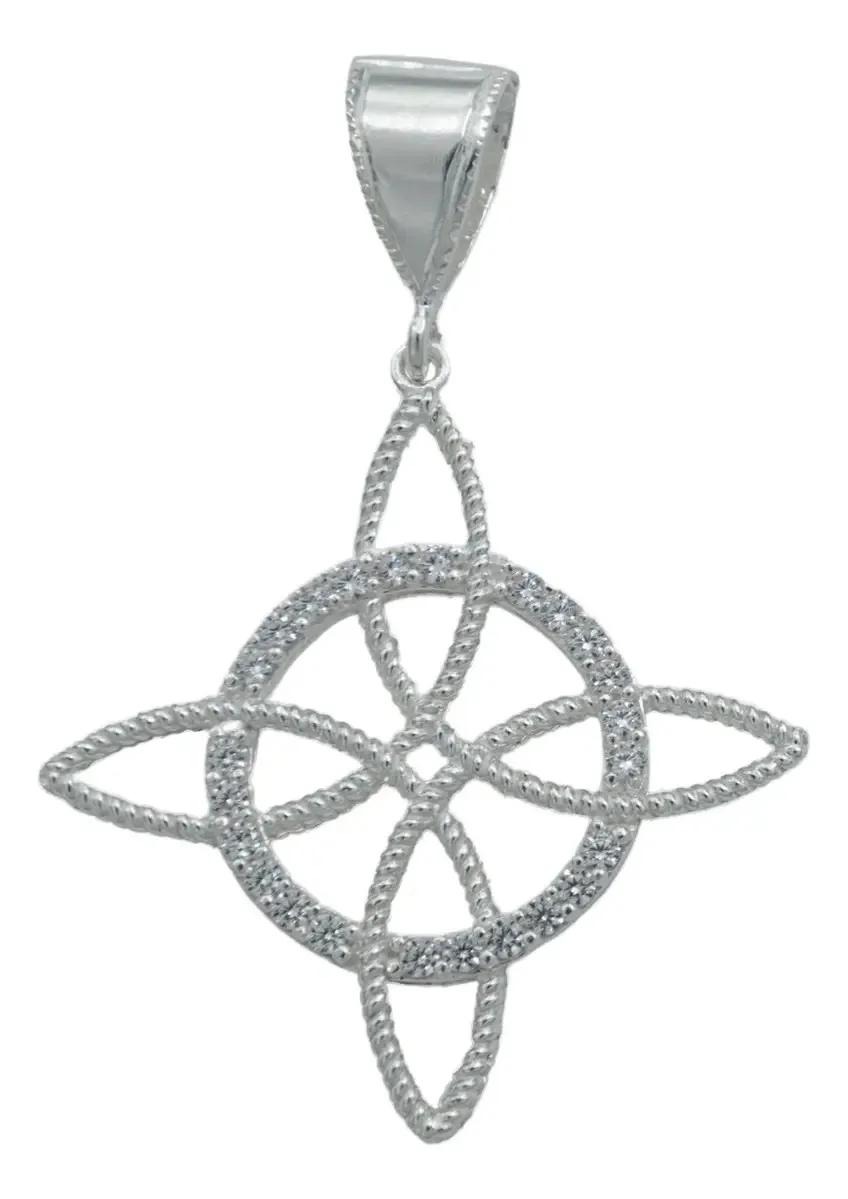 Dije Nudo de Bruja Plata .925 con Zirconia brillante. Amuleto de protección esotérico contra energías negativas. Joyería míst