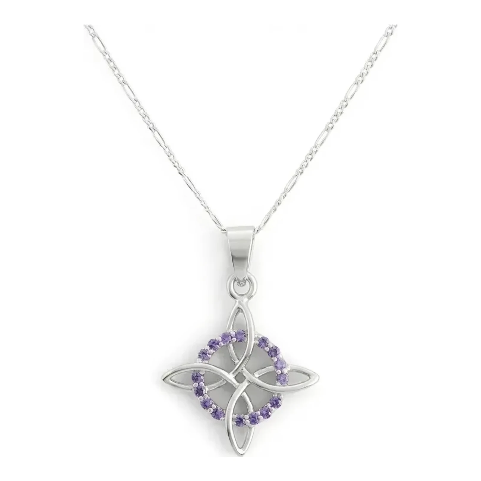 Dije nudo de bruja plata .925 con zirconia morada y cadena Figaro de cincuenta centimetros amuleto de proteccion para mujer