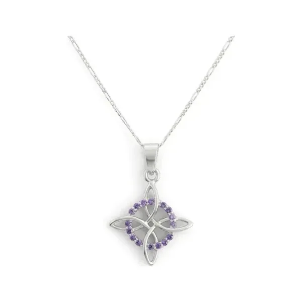 Dije Nudo de Bruja Plata .925 Zirconia Morada con Cadena Figaro - Imagen 1