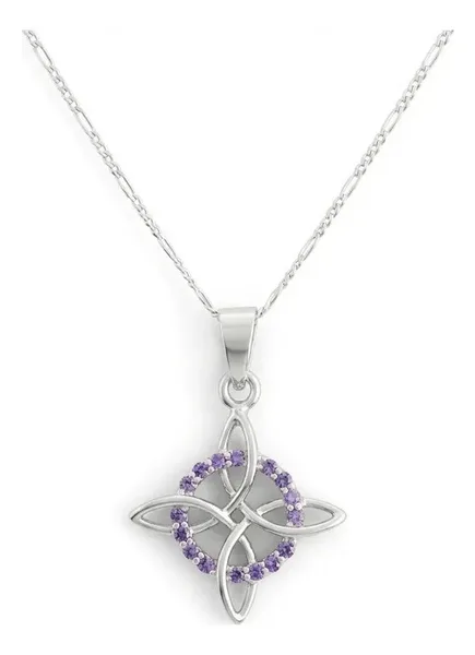 Dije Nudo de Bruja Plata .925 Zirconia Morada con Cadena Figaro - Imagen 1