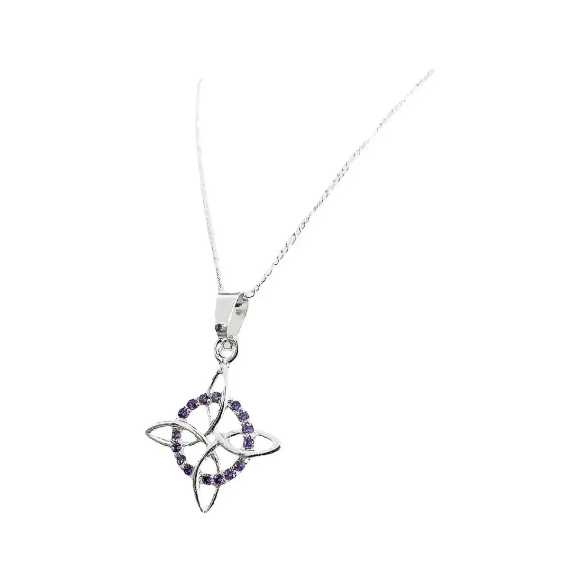 Dije Nudo de Bruja Plata .925 Zirconia Morada con Cadena Figaro - Imagen 2