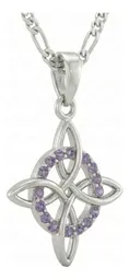 Dije Nudo de Bruja Plata .925 Zirconia Morada con Cadena Figaro - Imagen 3