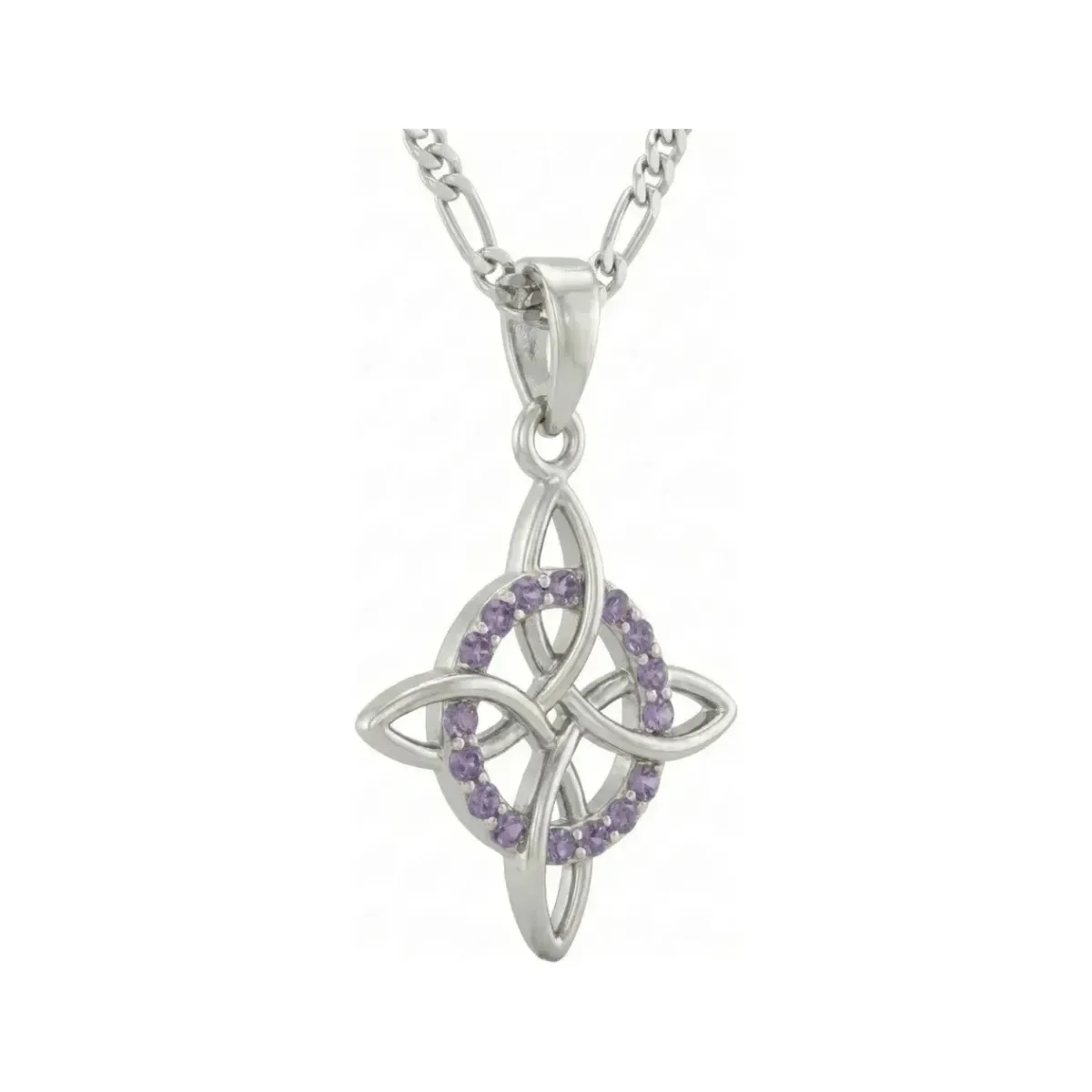 Dije Nudo de Bruja Plata .925 Zirconia Morada con Cadena Figaro - Imagen 3