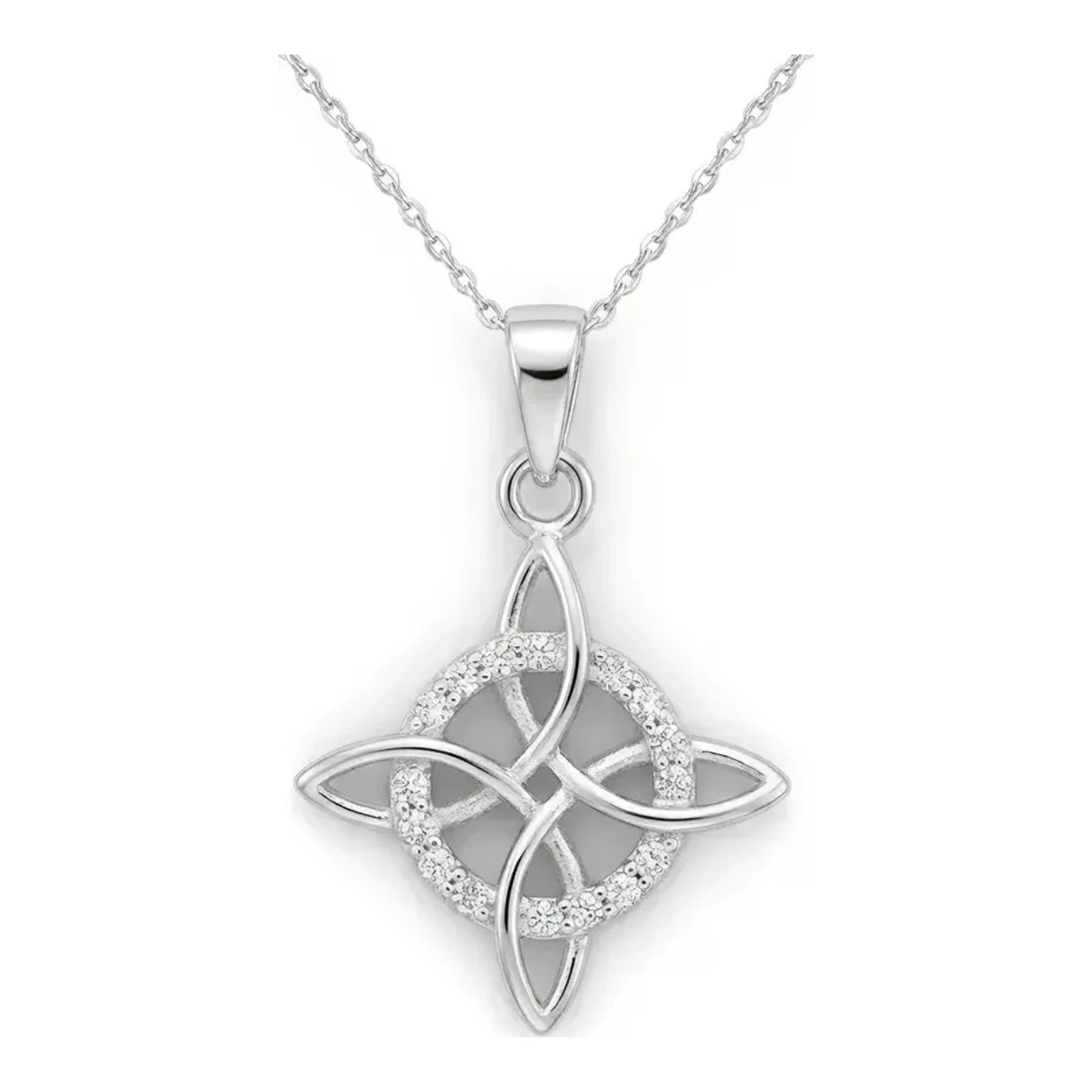 Dije Nudo de Bruja Plata 925 con zirconias y cadena 50cm - Joyaris joyería fina mexicana