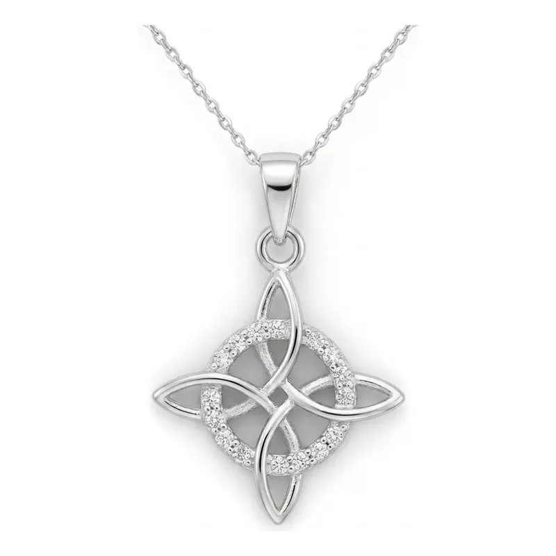 Dije Nudo de Bruja Plata 925 con zirconias y cadena 50cm - Joyaris joyería fina mexicana