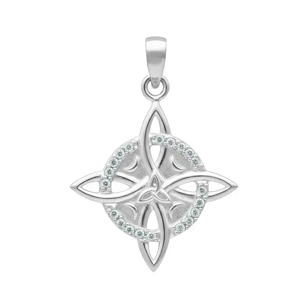Dije Nudo de Bruja Plata Ley 925 Triqueta Lunar con Zirconia - Imagen 1