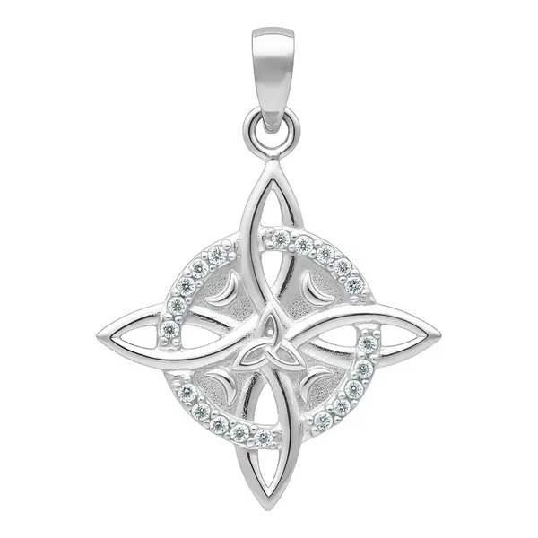 Dije Nudo de Bruja Plata Ley 925 Triqueta Lunar con Zirconia - Imagen 1