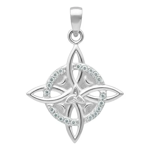 Dije Nudo de Bruja Plata Ley 925 Triqueta Lunar con Zirconia - Imagen 1