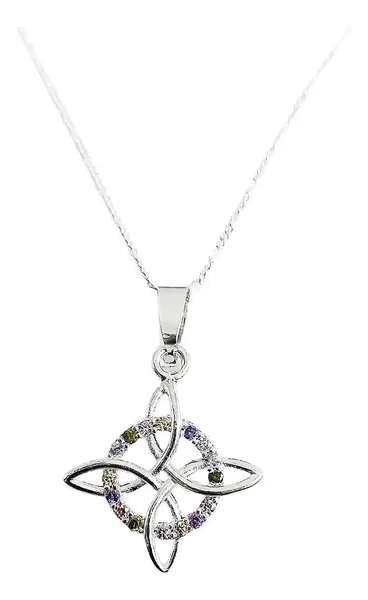 Dije Nudo de Bruja Plata Ley .925 Zirconia Multicolor con Cadena - Imagen 1
