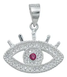 Dije Ojo Turco Plata 925 Zirconias Fucsia Amuleto Protección - Imagen 1