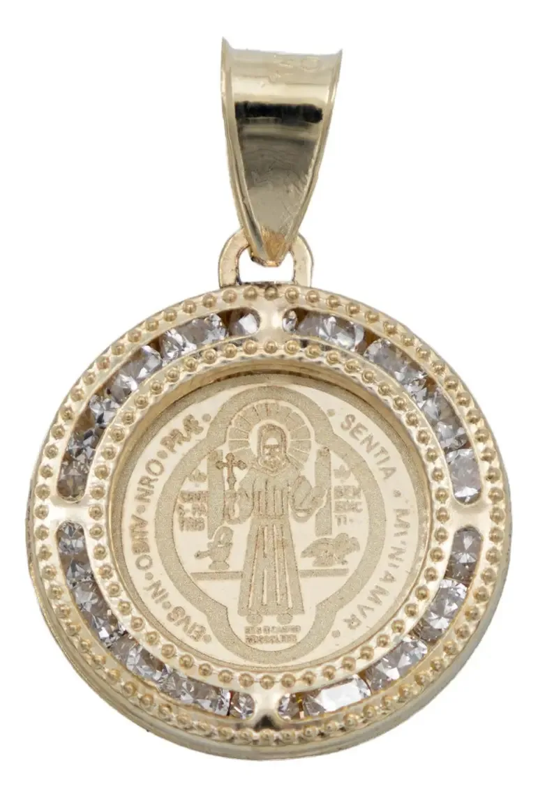 Dije Oro 10k San Benito Doble Vista con Zirconia - Joyaris joyería fina mexicana
