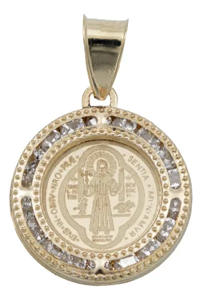 Dije Oro 10k San Benito Doble Vista con Zirconia - Imagen 1